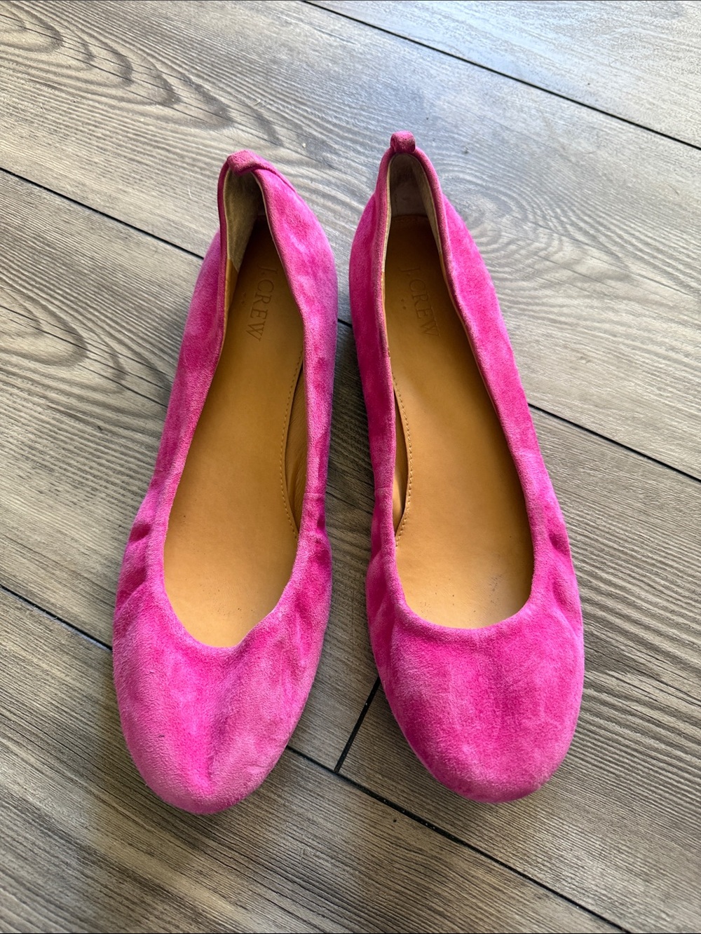 J. Crew Bright Pink Suede Ballet Flats size 9.5